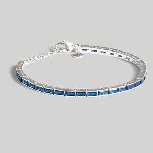 Madewell The Tennis Collection Baguette Silver Blue Crystal Jewelry Bracelet